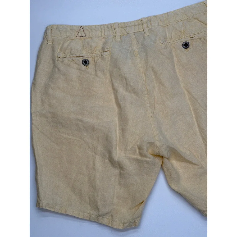 Paperbacks Mens Pale Yellow 100% Linen Flat Front‎ Summer Beach Shorts Size 38